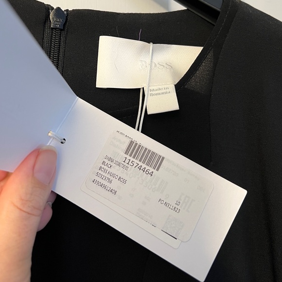 HUGO BOSS Black Diabina Leather Belted Wool Blend Sheath LBD Dress size 6 - Picture 9 of 11